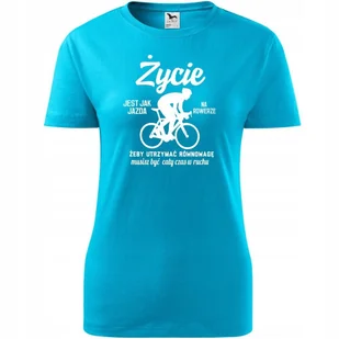 Damska Koszulka Nadruk Rowerowa Życie jest jak jazda na rowerze Prezent turkusowy XL - Koszulki i topy damskie Damska Koszulka Nadruk Rowerowa Życie jest jak jazda na rowerze Prezent turkusowy XL - Koszulki i topy damskie - miniaturka - grafika 1