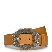 Paski - Damski pasek skórzany z fantazyjną klamrą karmelowy - miniaturka - grafika 1