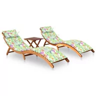 Leżaki ogrodowe - Leżaki z poduszkami i stolikiem, 2 szt., lite drewno akacjowe - miniaturka - grafika 1