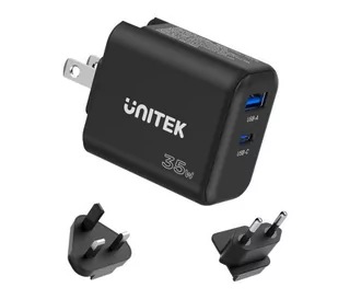 Unitek GaN Power Delivery 35W USB-C USB-A (czarny) - Ładowarki do telefonów - miniaturka - grafika 1