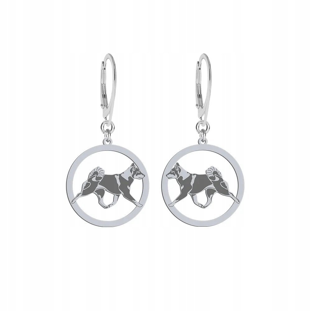 Kolczyki Srebrne z psem Moskiewski Pies Stróżujący 925 Urodziny GRAWER