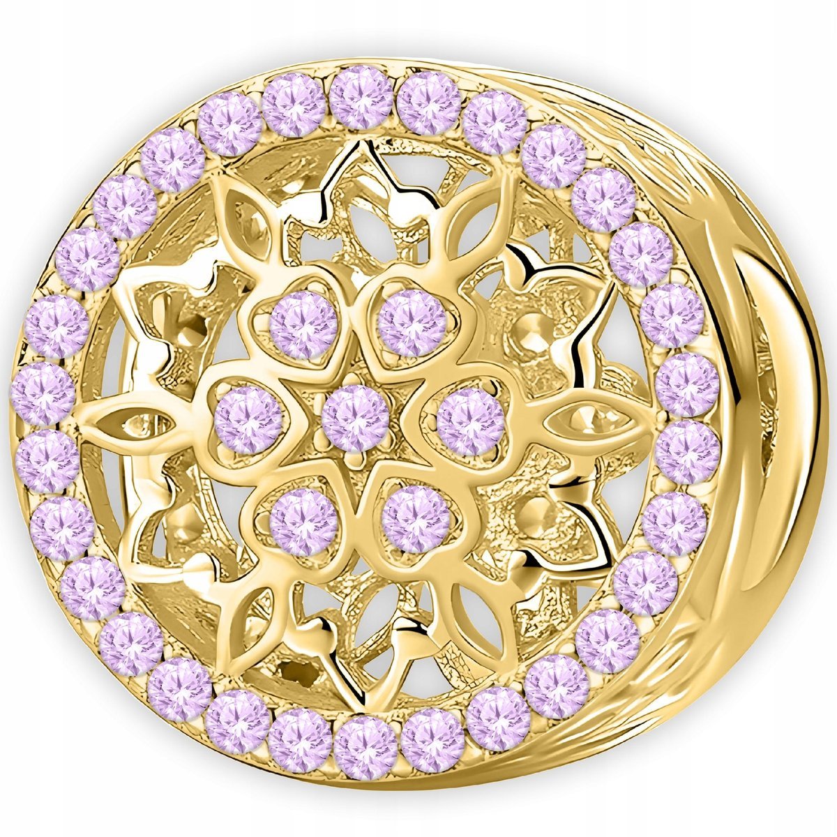 CHARMS ZŁOTY Ażurowy Kwiatek POZŁACANY 585 Koralik z Cyrkoniami SREBRO 925