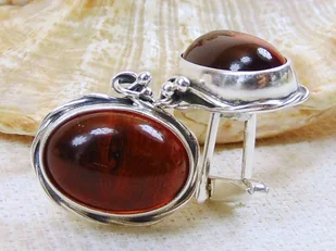 Spinki srebrne z bursztynem, handmade 814-106 - Spinki do mankietów i krawatów - miniaturka - grafika 1