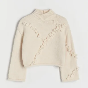 Reserved - Sweter z frędzlami - Kremowy - Swetry dla dziewczynek - miniaturka - grafika 1
