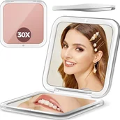 Lusterka do makijażu - Lustro powiększające, lusterko do makijażu z 30-krotnym powiększeniem, małe lusterko do makijażu 8 x 8 cm, dwustronne składane lusterko podróżne - miniaturka - grafika 1