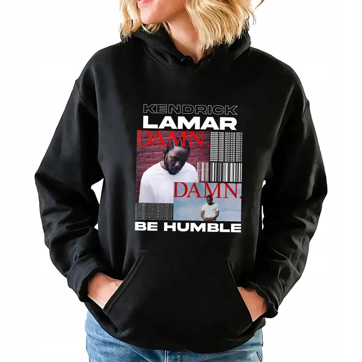 Bluza Damska Czarna z Kapturem KENDRICK LAMAR Raperzy Rap Hip Hop Wz - L