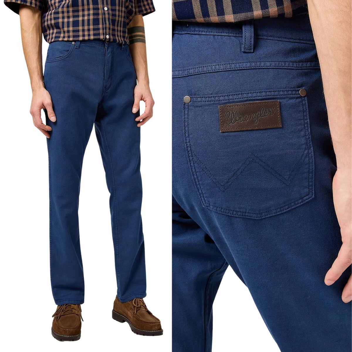 Wrangler GREENSBORO Navy proste spodnie materiałowe bawełniane len W42 L34