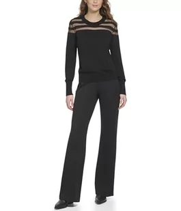 DKNY Damski sweter Crewneck Sheer Mesh Yoke Stripe, czarny, XS - Swetry damskie - miniaturka - grafika 1