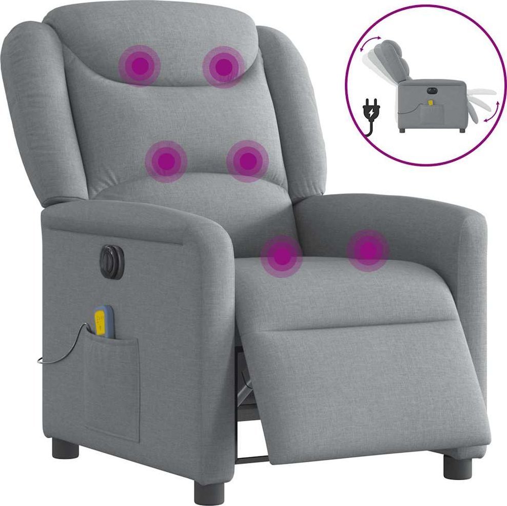 vidaXL vidaXL Rozkładany fotel masujący, elektryczny, jasnoszary, tkanina