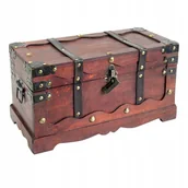 Walizki - DREWNIANA SKRZYNIA NA SKARBY Z ZAMKIEM | DUŻA | BRĄZOWA | 40 x 19 x 22 cm - miniaturka - grafika 1