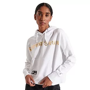 Superdry Damska bluza z kapturem Corp Logo Foil Crop Hood Hooded, Optic 2, M - Bluzy damskie - miniaturka - grafika 1