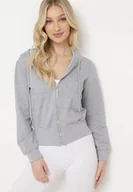 Bluzy damskie - Szara Bluza z Kapturem Zapinana na Zamek Błyskawiczny Etarvia - miniaturka - grafika 1