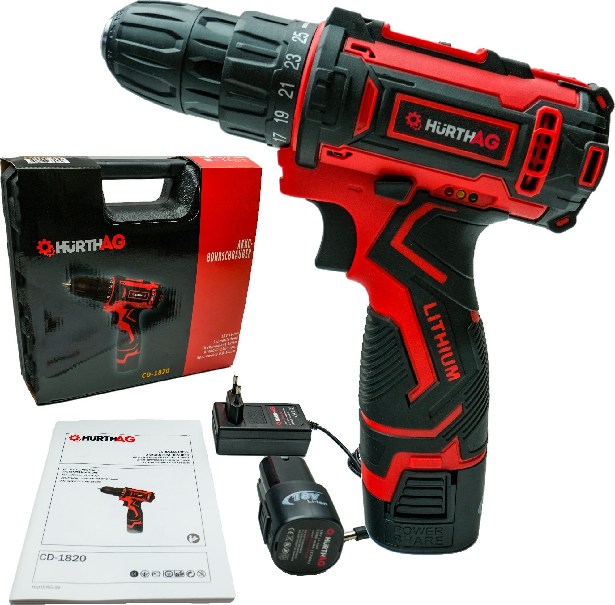 HurthAG Wiertarko-wkrętarka CD-1820 18 V 2 x akumulator 1.5 Ah
