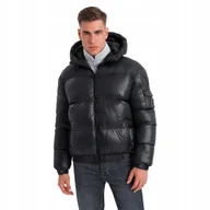 Kurtki męskie - Ciepła kurtka męska puffer ze ściągaczami czarna V1 OM-JAHP-0207 L - miniaturka - grafika 1