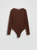 Body - Reserved - Koronkowe body z długimi rękawami - ciemnobrązowy - miniaturka - grafika 1