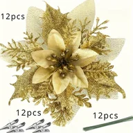 Sztuczne kwiaty - TEMU 36 szt. Zestaw Błyszczących Ozdób Choinkowych Gwiazdek i Kwiatów z Klipsami – Idealne do Drzewka, Wianków, Dekoracji Świątecznych i Domu – - miniaturka - grafika 1