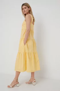 Sukienki - Patrizia Pepe sukienka bawełniana kolor żółty midi rozkloszowana - grafika 1
