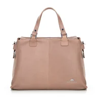 Torebki damskie - Damska shopperka ze skóry dwukomorowa beżowa - miniaturka - grafika 1