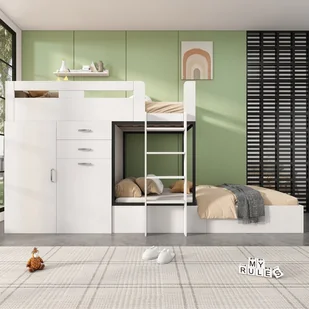 Łóżko piętrowe wielofunkcyjne - 2x90x200 cm - z szafą i przesuwanym biurkiem - Białe (bez materaca) - Łóżka dla dzieci i młodzieży Łóżko piętrowe wielofunkcyjne - 2x90x200 cm - z szafą i przesuwanym biurkiem - Białe (bez materaca) - Łóżka dla dzieci i młodzieży - miniaturka - grafika 1