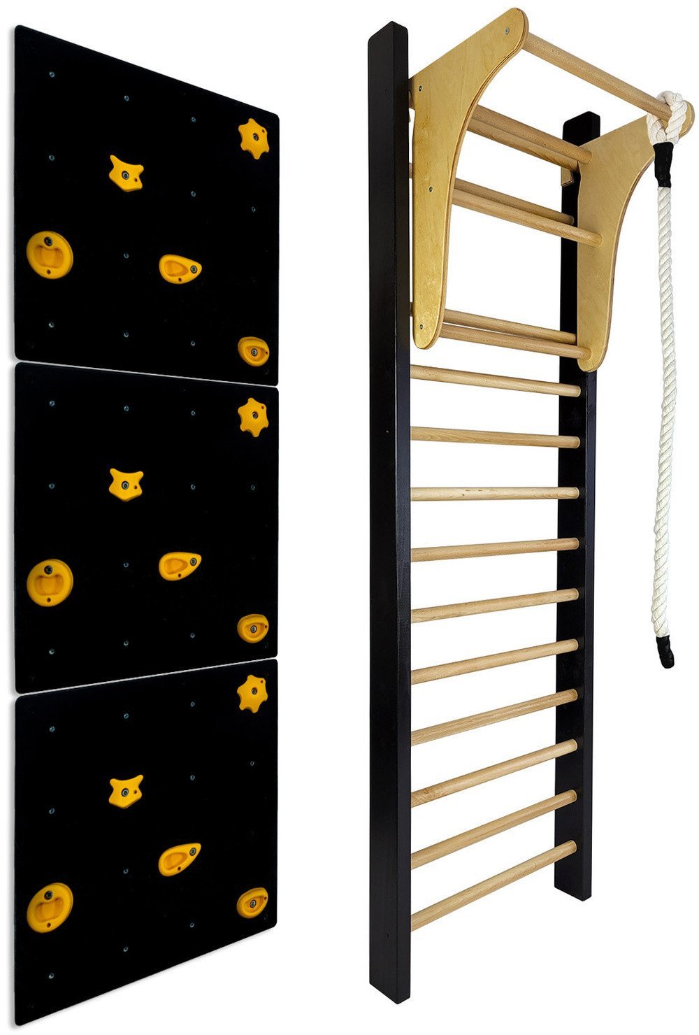 Interplastic Drabinka gimnastyczna LEON 230x80 czarna + drążek + ścianka wspinaczkowa