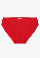 Majtki damskie - Czerwone Bawełniane Majtki Typu Figi z Koronką i Kokardą Zeteria - miniaturka - grafika 1