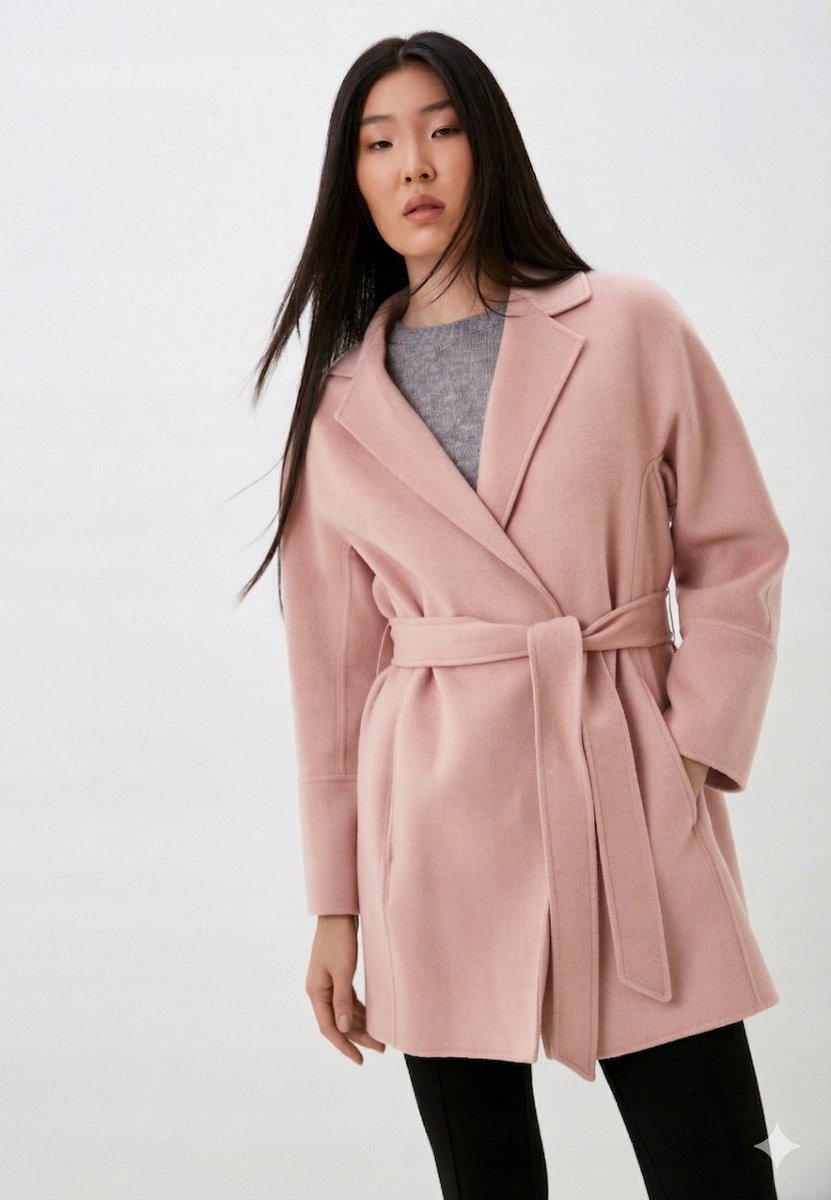 MARCIANO GUESS RÓŻOWY PŁASZCZ KLASYCZNY Z PASKIEM I WEŁNĄ 38 1GŁA