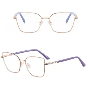 Damskie okulary Kocie Oczy zerówki do komputera BLUE LIGHT z fleksami 25145D Złoty/Fioletowy - Okulary korekcyjne, oprawki, szkła - miniaturka - grafika 1