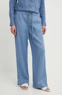 Spodnie damskie - Lauren Ralph Lauren spodnie lniane kolor niebieski szerokie medium waist - miniaturka - grafika 1