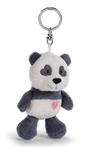 NICI Love 62606 Brelok do kluczy, panda z sercem, wierny pluszowy towarzysz przy plecaku lub torbie, zawieszka, wisiorek dla małych i dużych, 10 cm, czarny