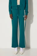 Spodnie damskie - Puma spodnie dresowe Iconic T7 Straight Leg Track Pants kolor zielony wzorzyste 627996 - miniaturka - grafika 1