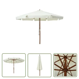 The Living Store Parasol ogrodowy na drewnianym słupku - 330 cm - piaskowa biel - Parasol - Parasole ogrodowe - miniaturka - grafika 1
