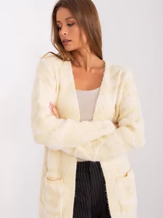 Swetry damskie - Sweter kardigan jasny beżowy casual narzutka rękaw długi długość długa kieszenie - grafika 1