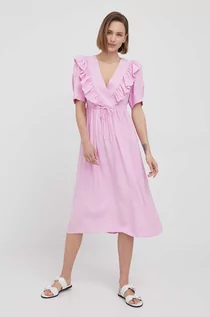 Sukienki - Y.A.S sukienka kolor różowy midi rozkloszowana XS;S;M;L;XS - grafika 1