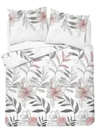 Pościel - Detexpol Pościel satynowa 220x200 4457 B biała szara pudrowa kwiaty liście Home Satin 126 - miniaturka - grafika 1