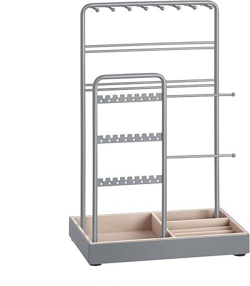 STOJAK NA BIŻUTERIĘ Z AKSAMITNĄ TACĄ METALOWĄ RAMĄ ORGANIZER UCHWYT PREZENT