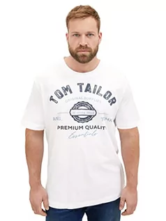 Koszulki męskie - T-shirt męski plus size TOM TAILOR z nadrukiem z logo wykonany z bawełny, 20000-Biały, 5XL - grafika 1