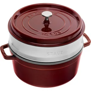Staub garnek żeliwny Cocotte, okrągły, z wkładem do gotowania na parze (średnica 26 cm, pojemność 5 l, może być używany do gotowania na kuchenkach indukcyjnych, wnętrze pokryte czarną, matową emalią), 11338 (1133887) - Brytfanny - miniaturka - grafika 1