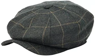 Czapki męskie - Hackett London Męska czapka z daszkiem Bakerboy WINDOWPAIN, zielona/szarobrązowa, L - grafika 1