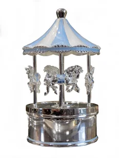 Pozytywka karuzela z konikami srebrna dekoracyjna prezent na chrzest 13,5cm - Karuzele dla niemowląt - miniaturka - grafika 1