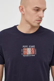 Koszulki męskie - Pepe Jeans t-shirt bawełniany AZZO kolor granatowy z nadrukiem - grafika 1