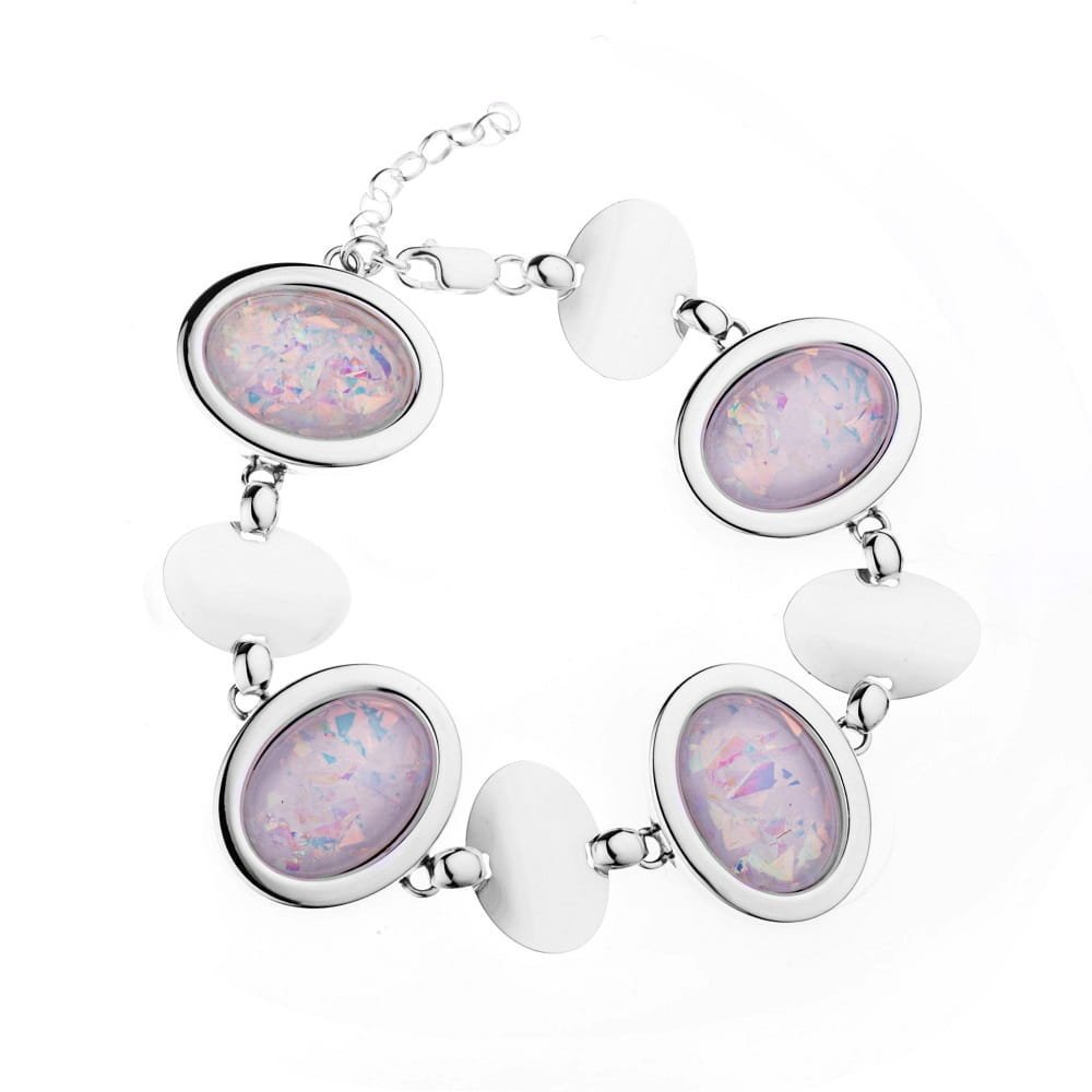 Srebrna bransoletka pr. 925 gładka z kamieniami - Opal biały