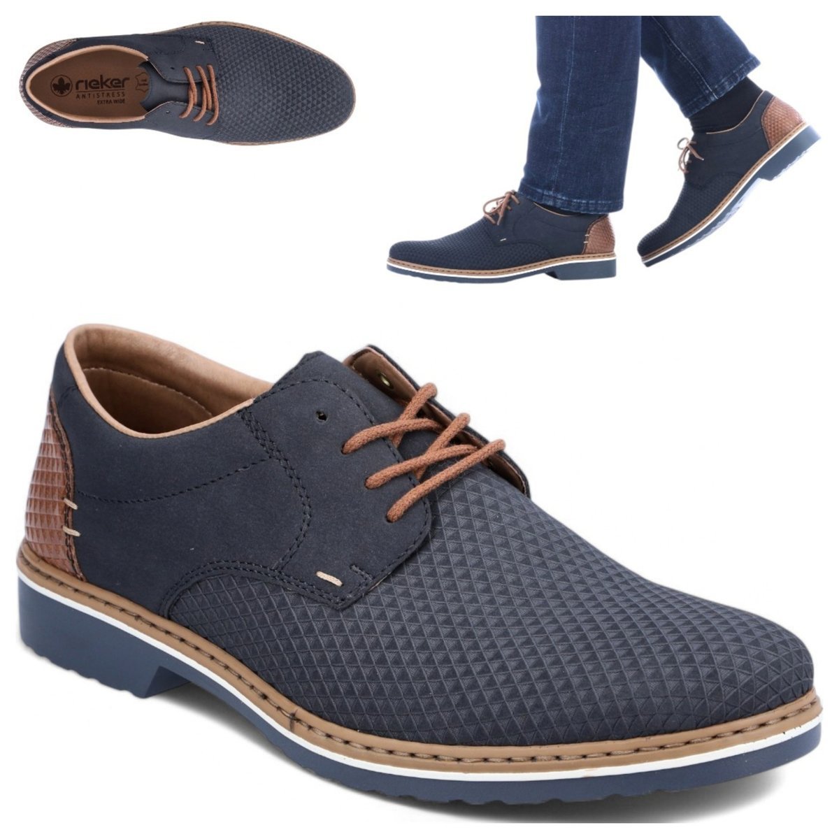 Półbuty Męskie RIEKER Eleganckie Mokasyny Wygodne Buty Granatowe casual Półbuty Męskie RIEKER 44 Eleganckie Mokasyny Wygodne Buty Granatowe casual