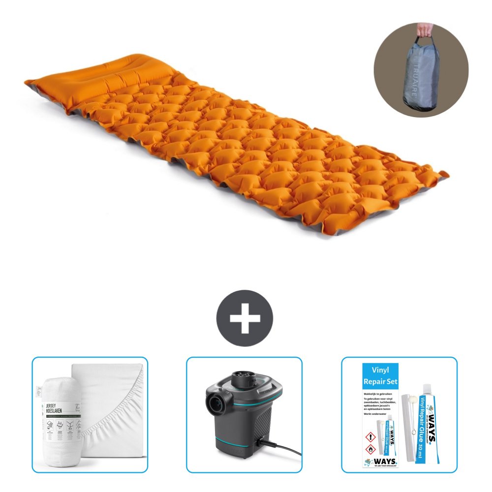 Mata kempingowa Intex - 1 osoba - 71 x 191 x 11 cm - pomarańczowa - zawiera prześcieradło - pompkę i zestaw naprawczy