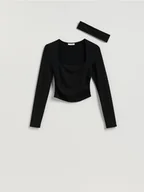 Moda i Uroda OUTLET - Reserved - Longsleeve z wiskozą - czarny - miniaturka - grafika 1