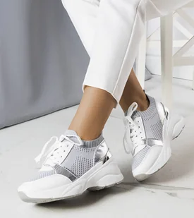 Szare sneakersy na koturnie Ann-39 - Botki damskie - miniaturka - grafika 1