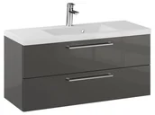 Szafki łazienkowe - Szafka Wisząca Z Umywalką RON 100 cm - Titan Wysoki Połysk - Uchwyty Chromowane - miniaturka - grafika 1