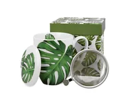 Kubki - Kubek z zaparzaczem i pokrywką porcelanowy DUO MONSTERA 360 ml - miniaturka - grafika 1