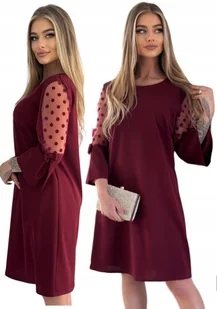 ELEGANCKA BORDOWA TRAPEZOWA SUKIENKA ROZMIAR 42 POLSKI PRODUCENT - Sukienki - miniaturka - grafika 1