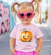 Koszulki dla dziewczynek - Różowa koszulka dla dziewczynki na Dzień Dyni z dynią - dynia66 - miniaturka - grafika 1