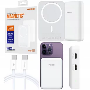 SZYBKI POWERBANK DO MAGSAFE MAGNETYCZNY BEZPRZEWODOWY 10000MAH PD 20W RECCI - Powerbanki - miniaturka - grafika 1